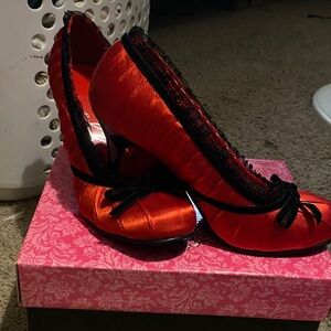 Ellie Red Satin Heels with Black Trim